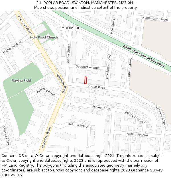 11, POPLAR ROAD, SWINTON, MANCHESTER, M27 0HL: Location map and indicative extent of plot