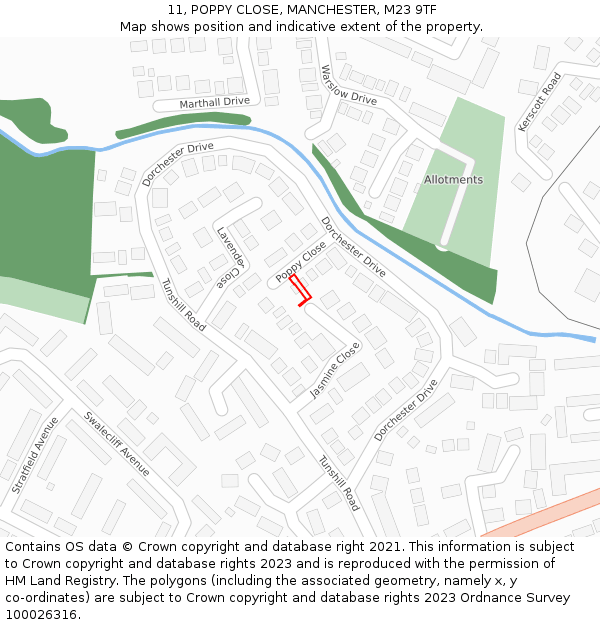 11, POPPY CLOSE, MANCHESTER, M23 9TF: Location map and indicative extent of plot