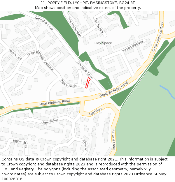 11, POPPY FIELD, LYCHPIT, BASINGSTOKE, RG24 8TJ: Location map and indicative extent of plot