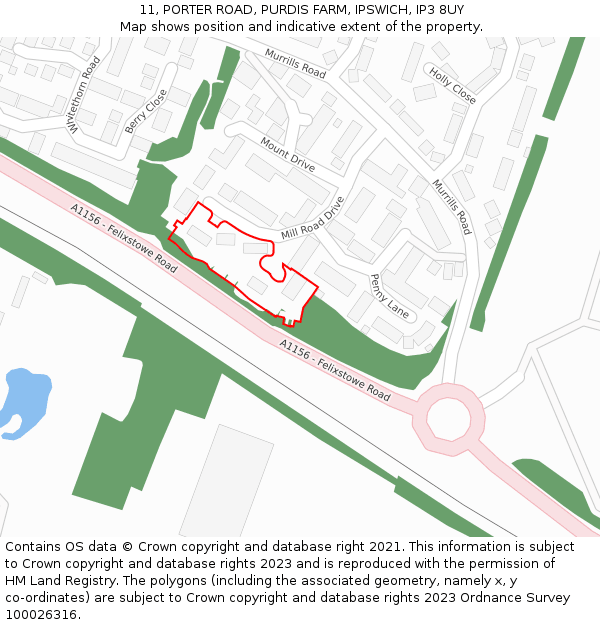 11, PORTER ROAD, PURDIS FARM, IPSWICH, IP3 8UY: Location map and indicative extent of plot
