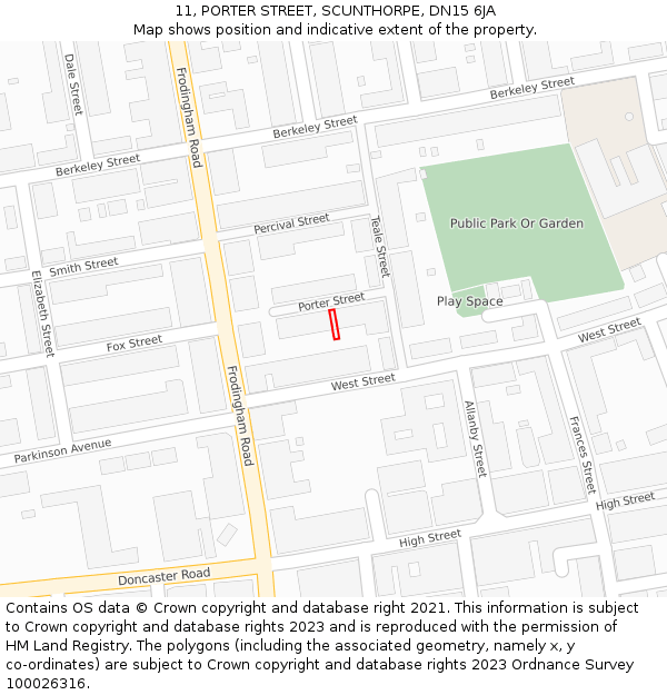 11, PORTER STREET, SCUNTHORPE, DN15 6JA: Location map and indicative extent of plot