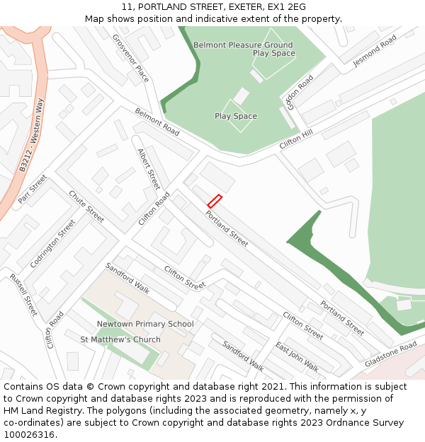 11, PORTLAND STREET, EXETER, EX1 2EG: Location map and indicative extent of plot