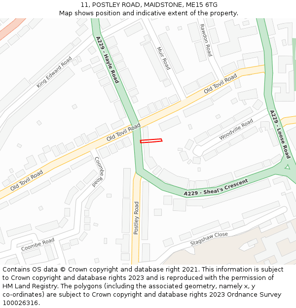 11, POSTLEY ROAD, MAIDSTONE, ME15 6TG: Location map and indicative extent of plot