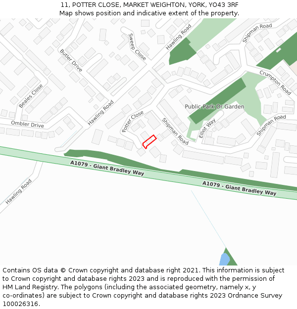 11, POTTER CLOSE, MARKET WEIGHTON, YORK, YO43 3RF: Location map and indicative extent of plot