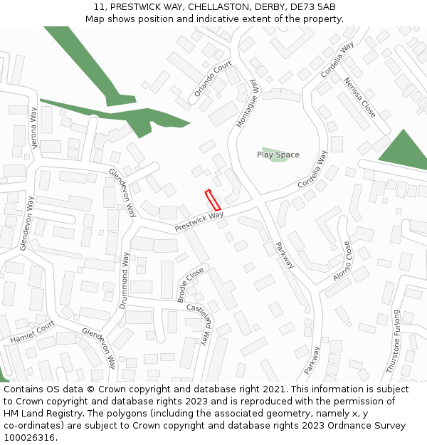 11, PRESTWICK WAY, CHELLASTON, DERBY, DE73 5AB: Location map and indicative extent of plot