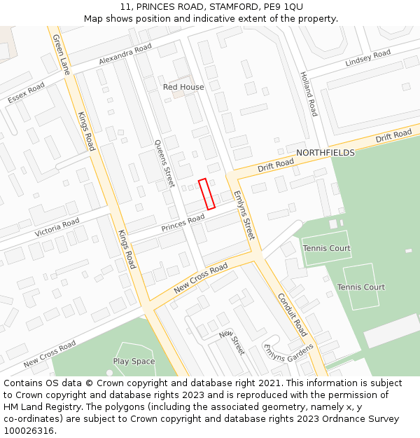 11, PRINCES ROAD, STAMFORD, PE9 1QU: Location map and indicative extent of plot