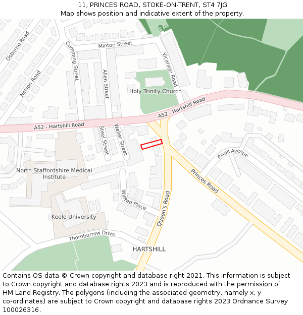 11, PRINCES ROAD, STOKE-ON-TRENT, ST4 7JG: Location map and indicative extent of plot