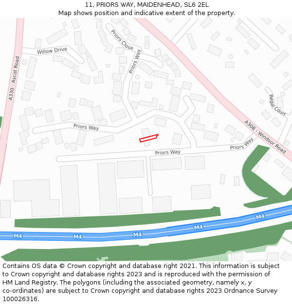11, PRIORS WAY, MAIDENHEAD, SL6 2EL: Location map and indicative extent of plot