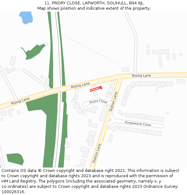 11, PRIORY CLOSE, LAPWORTH, SOLIHULL, B94 6JL: Location map and indicative extent of plot
