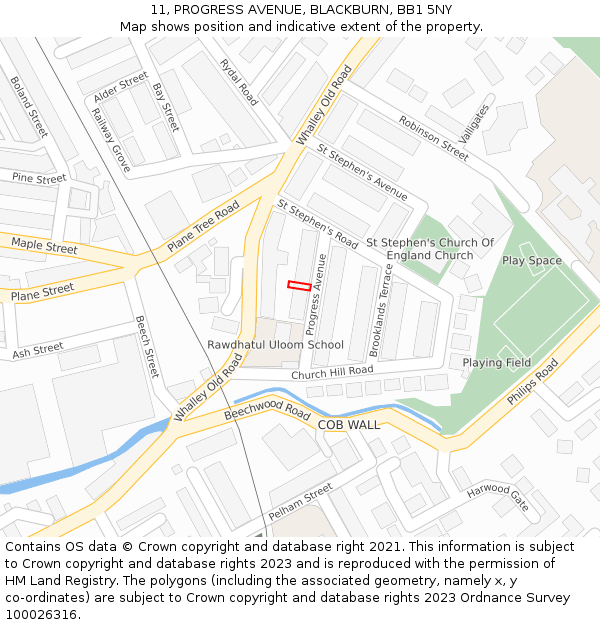 11, PROGRESS AVENUE, BLACKBURN, BB1 5NY: Location map and indicative extent of plot