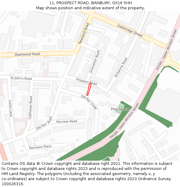 11, PROSPECT ROAD, BANBURY, OX16 5HH: Location map and indicative extent of plot