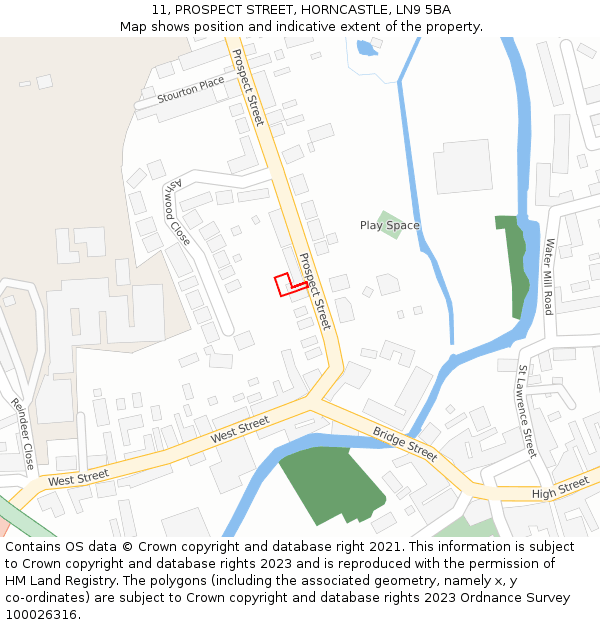 11, PROSPECT STREET, HORNCASTLE, LN9 5BA: Location map and indicative extent of plot