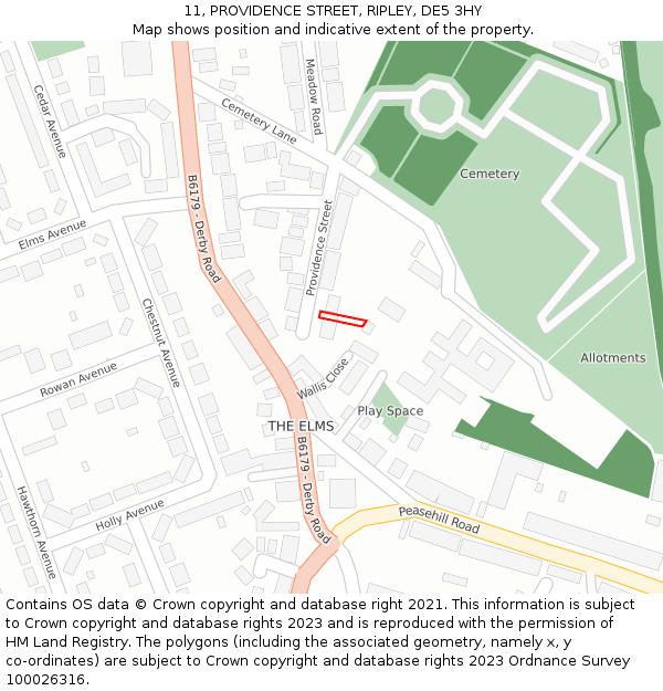 11, PROVIDENCE STREET, RIPLEY, DE5 3HY: Location map and indicative extent of plot
