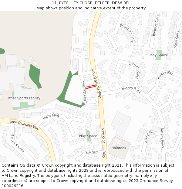 11, PYTCHLEY CLOSE, BELPER, DE56 0EH: Location map and indicative extent of plot