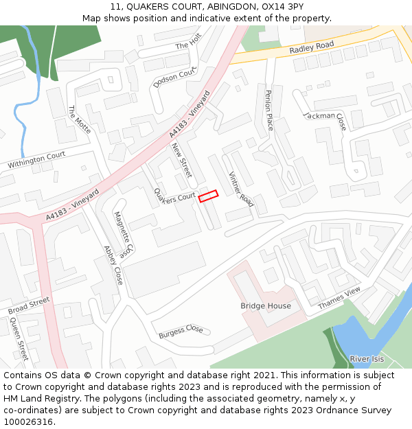 11, QUAKERS COURT, ABINGDON, OX14 3PY: Location map and indicative extent of plot