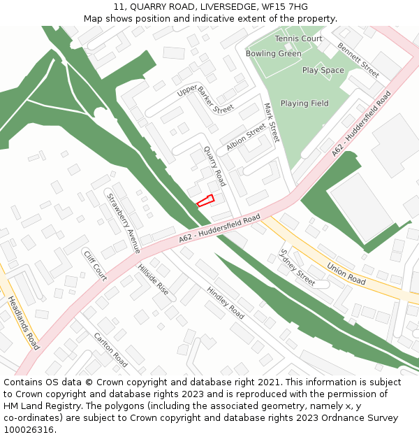 11, QUARRY ROAD, LIVERSEDGE, WF15 7HG: Location map and indicative extent of plot
