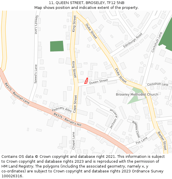 11, QUEEN STREET, BROSELEY, TF12 5NB: Location map and indicative extent of plot
