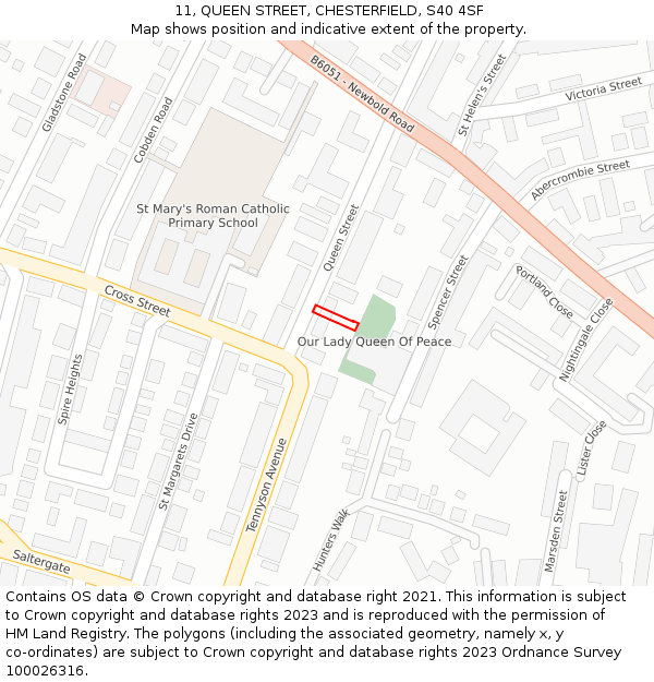 11, QUEEN STREET, CHESTERFIELD, S40 4SF: Location map and indicative extent of plot