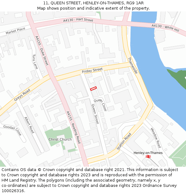 11, QUEEN STREET, HENLEY-ON-THAMES, RG9 1AR: Location map and indicative extent of plot