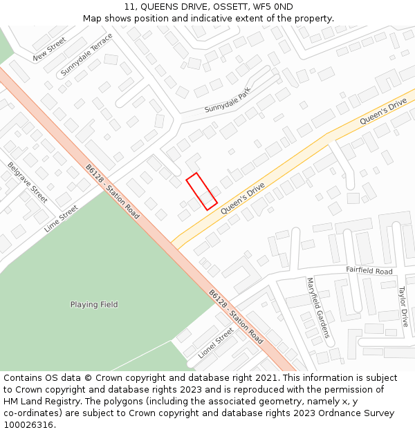 11, QUEENS DRIVE, OSSETT, WF5 0ND: Location map and indicative extent of plot