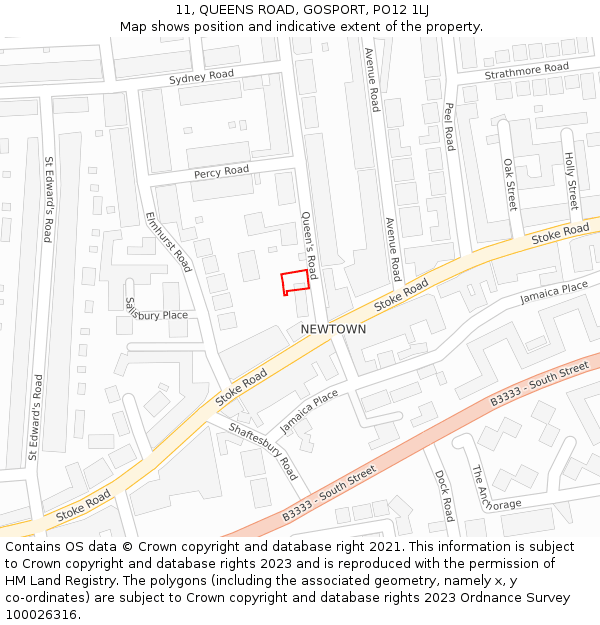 11, QUEENS ROAD, GOSPORT, PO12 1LJ: Location map and indicative extent of plot