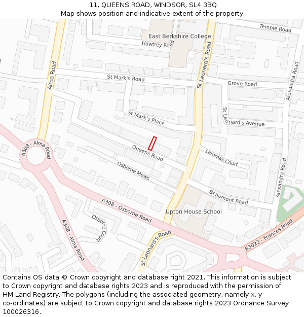 11, QUEENS ROAD, WINDSOR, SL4 3BQ: Location map and indicative extent of plot