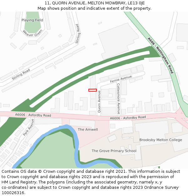 11, QUORN AVENUE, MELTON MOWBRAY, LE13 0JE: Location map and indicative extent of plot