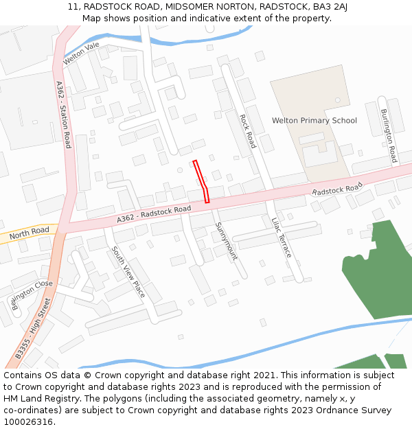 11, RADSTOCK ROAD, MIDSOMER NORTON, RADSTOCK, BA3 2AJ: Location map and indicative extent of plot