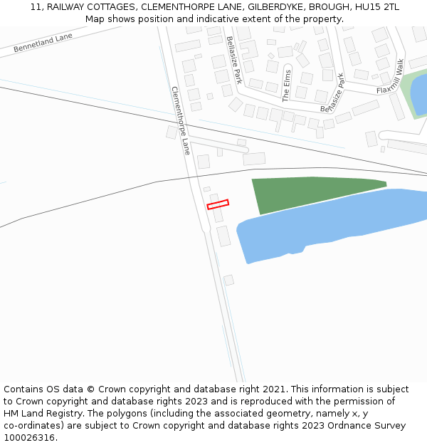 11, RAILWAY COTTAGES, CLEMENTHORPE LANE, GILBERDYKE, BROUGH, HU15 2TL: Location map and indicative extent of plot