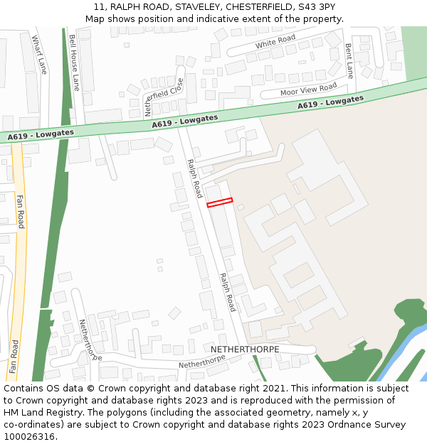 11, RALPH ROAD, STAVELEY, CHESTERFIELD, S43 3PY: Location map and indicative extent of plot