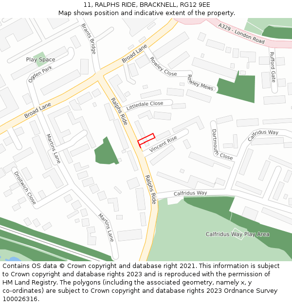 11, RALPHS RIDE, BRACKNELL, RG12 9EE: Location map and indicative extent of plot