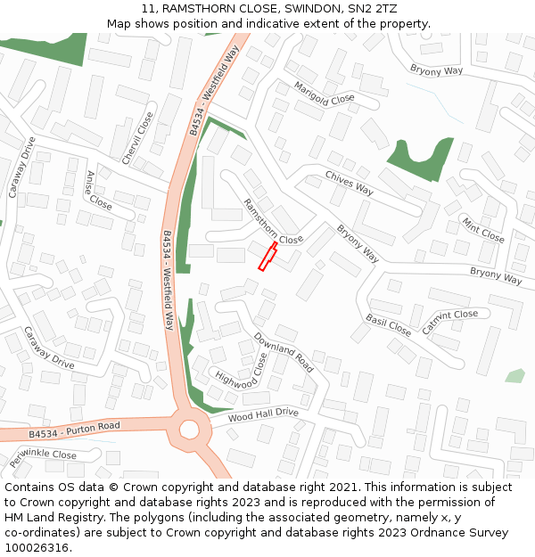 11, RAMSTHORN CLOSE, SWINDON, SN2 2TZ: Location map and indicative extent of plot