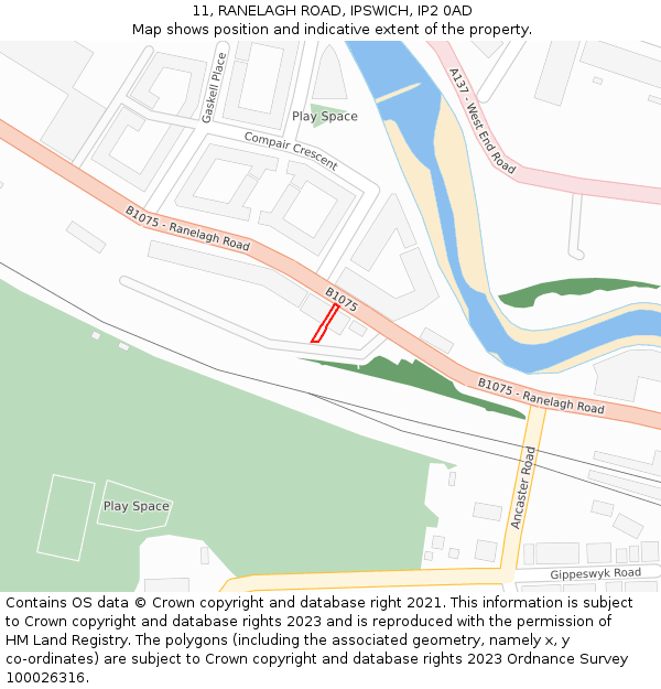 11, RANELAGH ROAD, IPSWICH, IP2 0AD: Location map and indicative extent of plot