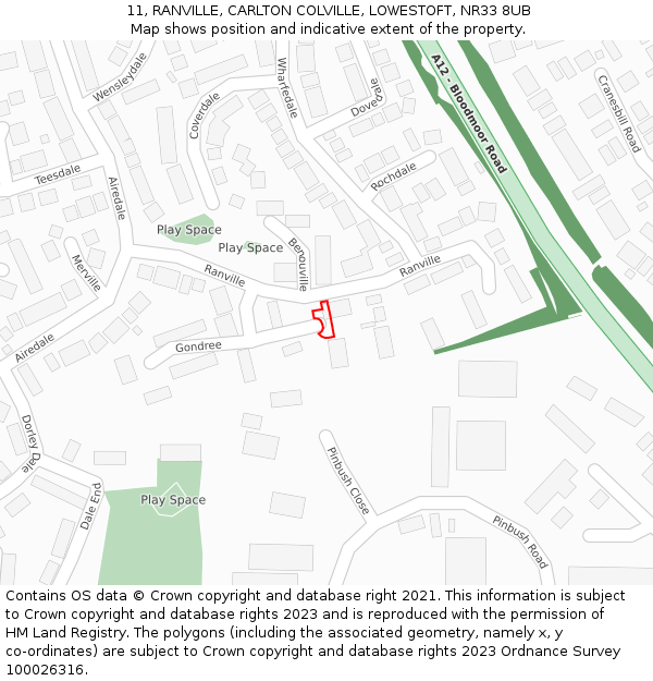 11, RANVILLE, CARLTON COLVILLE, LOWESTOFT, NR33 8UB: Location map and indicative extent of plot