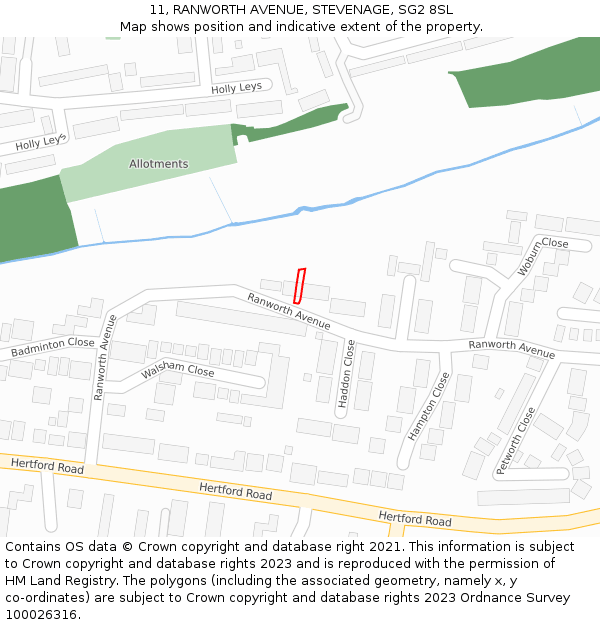 11, RANWORTH AVENUE, STEVENAGE, SG2 8SL: Location map and indicative extent of plot