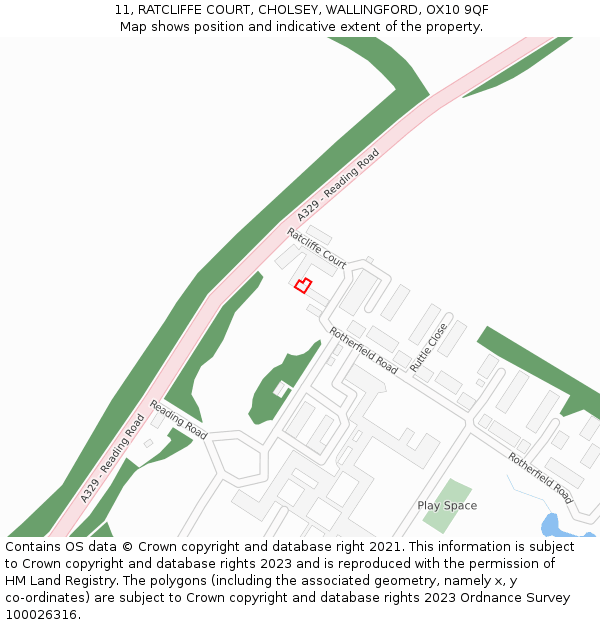 11, RATCLIFFE COURT, CHOLSEY, WALLINGFORD, OX10 9QF: Location map and indicative extent of plot