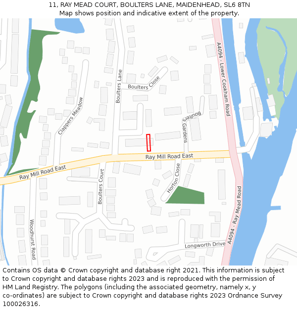 11, RAY MEAD COURT, BOULTERS LANE, MAIDENHEAD, SL6 8TN: Location map and indicative extent of plot