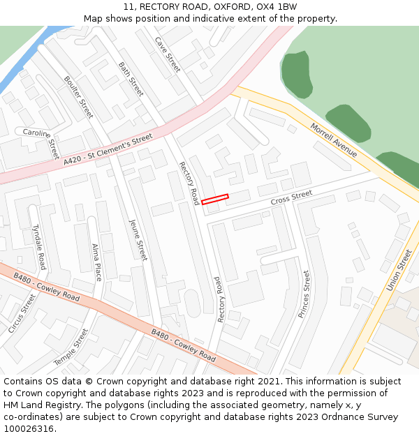 11, RECTORY ROAD, OXFORD, OX4 1BW: Location map and indicative extent of plot