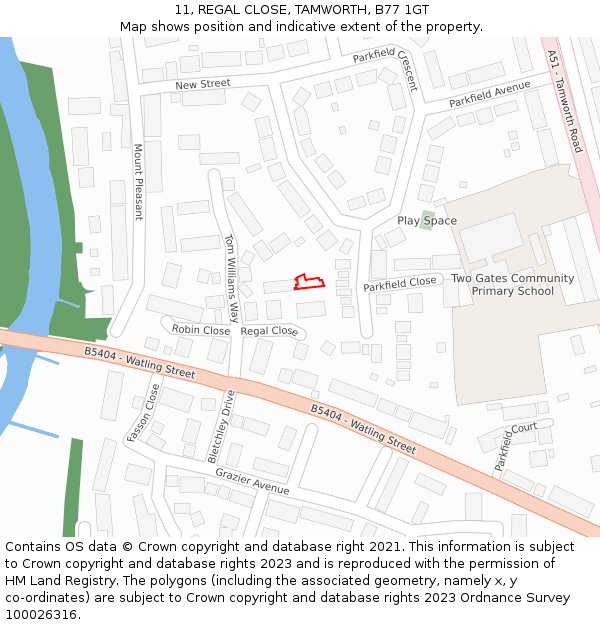 11, REGAL CLOSE, TAMWORTH, B77 1GT: Location map and indicative extent of plot