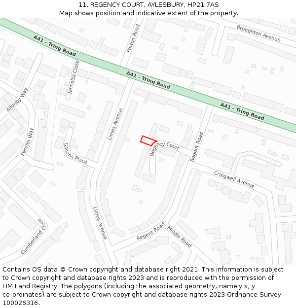 11, REGENCY COURT, AYLESBURY, HP21 7AS: Location map and indicative extent of plot