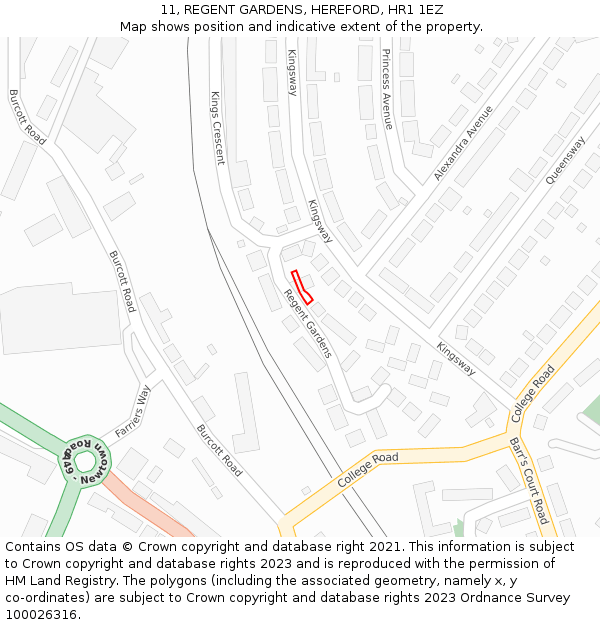 11, REGENT GARDENS, HEREFORD, HR1 1EZ: Location map and indicative extent of plot