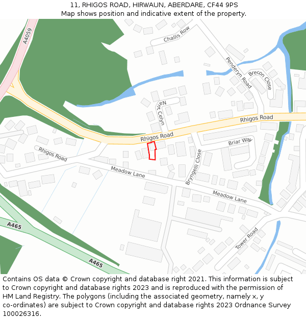 11, RHIGOS ROAD, HIRWAUN, ABERDARE, CF44 9PS: Location map and indicative extent of plot