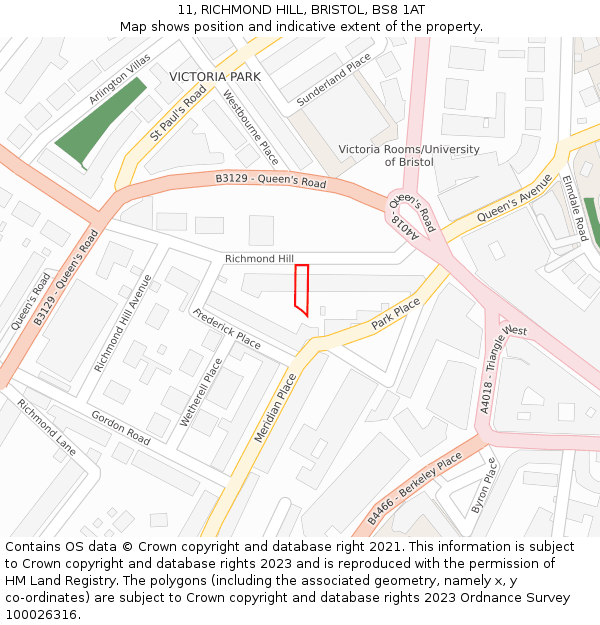 11, RICHMOND HILL, BRISTOL, BS8 1AT: Location map and indicative extent of plot