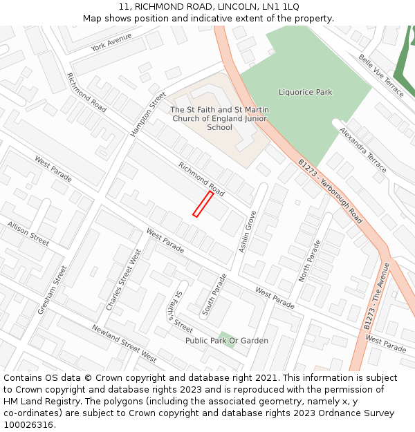 11, RICHMOND ROAD, LINCOLN, LN1 1LQ: Location map and indicative extent of plot
