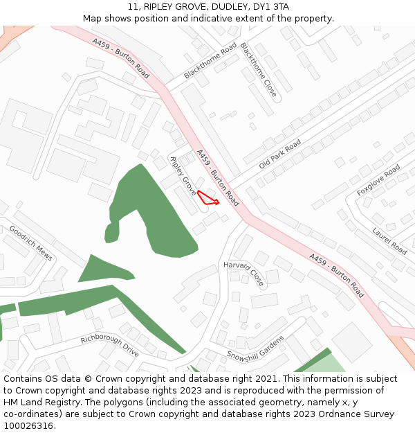 11, RIPLEY GROVE, DUDLEY, DY1 3TA: Location map and indicative extent of plot