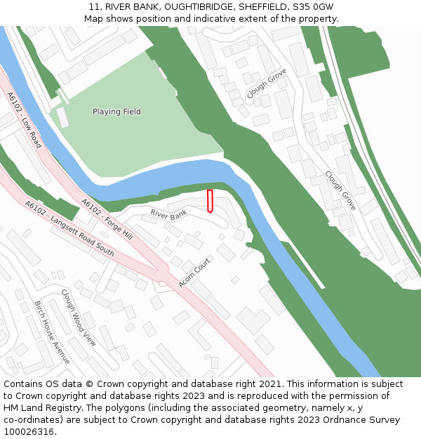 11, RIVER BANK, OUGHTIBRIDGE, SHEFFIELD, S35 0GW: Location map and indicative extent of plot