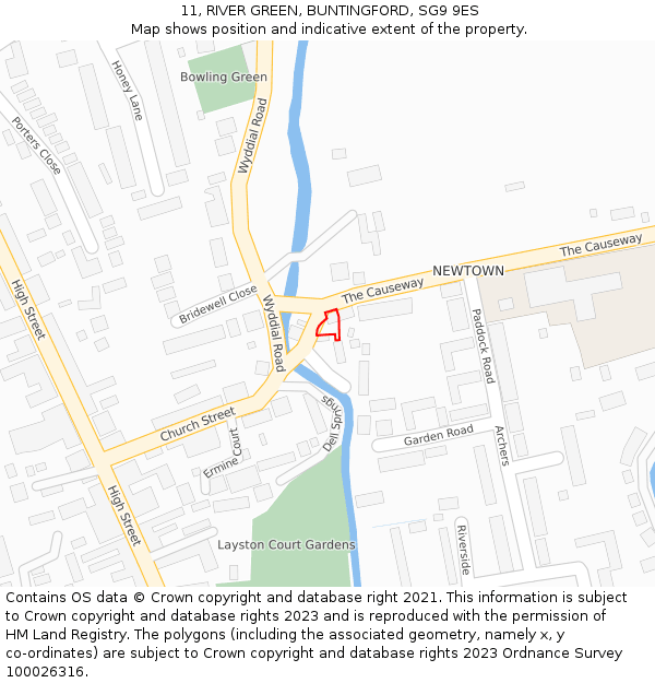 11, RIVER GREEN, BUNTINGFORD, SG9 9ES: Location map and indicative extent of plot