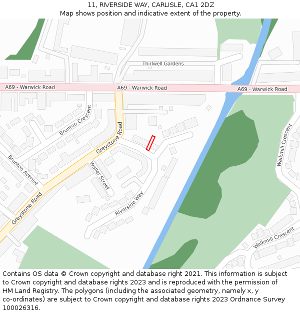 11, RIVERSIDE WAY, CARLISLE, CA1 2DZ: Location map and indicative extent of plot