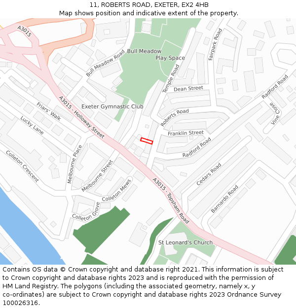 11, ROBERTS ROAD, EXETER, EX2 4HB: Location map and indicative extent of plot