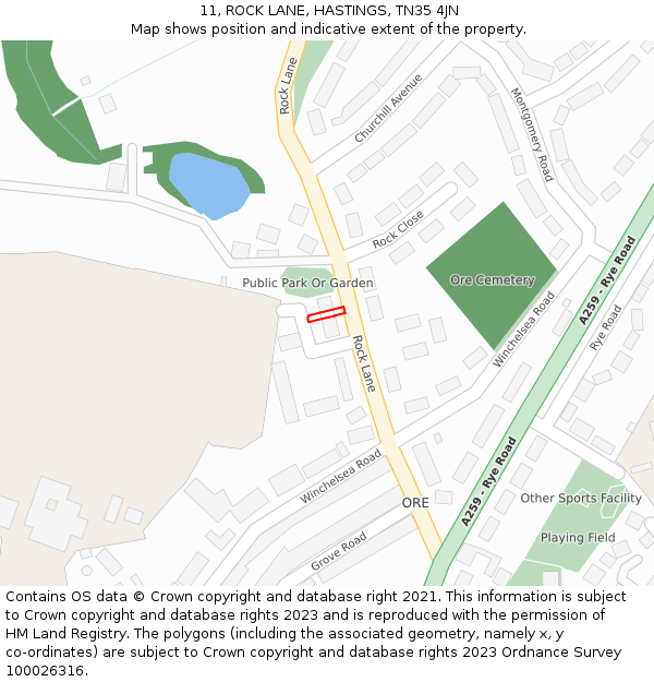 11, ROCK LANE, HASTINGS, TN35 4JN: Location map and indicative extent of plot